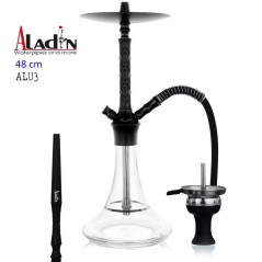 48 cm Shisha ALADIN ALU3 de aluminio negro con base de cristal transparente