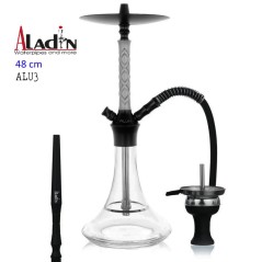 48 cm Shisha ALADIN ALU3 de aluminio negro/plata con base de cristal...