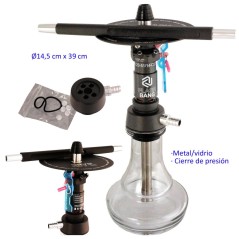 39 cm Shisha negra de aluminio con base de cristal