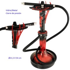 54 cm Shisha roja/negra de aluminio con base de cristal