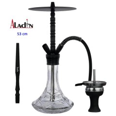 53 cm shisha ALADIN ALU7 de aluminio negro con base de cristal transparente