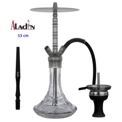 53 cm shisha ALADIN ALU7 de aluminio plata con base de cristal transparente