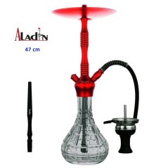 47 cm shisha ALADIN ALU5 de aluminio rojo con base de cristal transparente