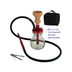 27 cm Shisha roja de aluminio con base de cristal