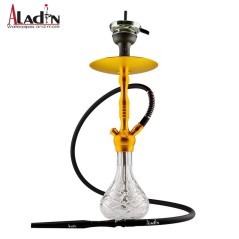 47 cm shisha ALADIN ALU5 de aluminio dorada con base de cristal transparente