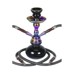 25 cm. Shisha «Rainbow» cristal negro y cuerpo iridiscente, con 2 mangueras