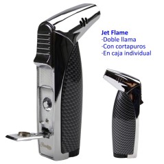 Encendedor turbo jet «PASSATORE Rio» cromo/carbón doble llama con cortapuros
