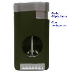 Encendedor turbo «Tycoon Excalibur» verde cromado triple llama c/cortapuros