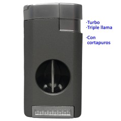 Encendedor turbo «Tycoon Excalibur» gris cromado triple llama c/cortapuros