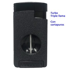 Encendedor turbo «Tycoon Excalibur» negro triple llama c/cortapuros