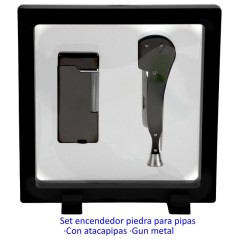 Set de encendedor piedra para pipa gun metal «Jean Claude» + atacapipas