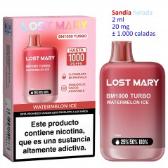 Watermelon Ice 20 mg. Lost Mary BM1000 TURBO Vaper desechable