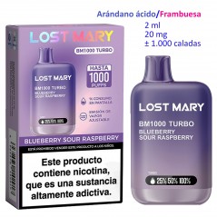 Blueberry Sour Raspberry 20 mg. Lost Mary BM1000 TURBO Vaper desechable
