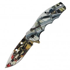 8,3  cm.  Navaja  Albainox  con  mango  ABS  diseño  3D  caballeros  Templarios