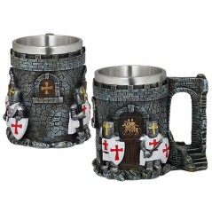 12,5  cm.  Taza  ornamentación  resina/acero  Tole10  Castillo  templarios