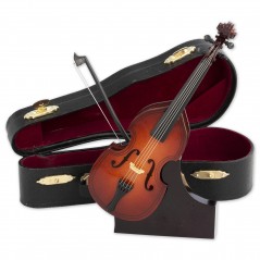 Contrabajo  decorativo  miniatura  en  madera.  Con  estuche  y  soporte