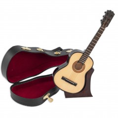 Guitarra  española  decorativa  miniatura  en  madera.  Con  estuche  y  soporte