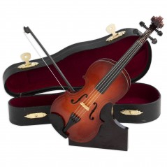Violín  decorativo  miniatura  en  madera.  Con  estuche  y  soporte