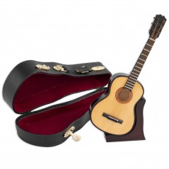 Guitarra  española  decorativa  miniatura  en  madera.  Con  estuche  y  soporte