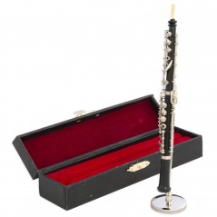 Oboe  negro  decorativo  en  miniatura.  Con  soporte  metálico  y  estuche