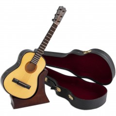 Guitarra  española  decorativa  miniatura  en  madera.  Con  estuche  y  soporte