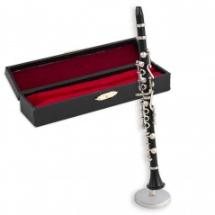 Clarinete  negro  decorativo  en  miniatura.  Con  soporte  metálico  y  estuche