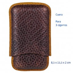 Purera en cuero marrón para 3 puros