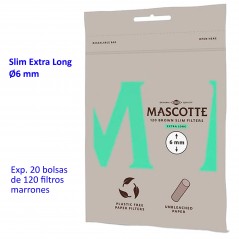120  Filtros  Mascotte  Brown  Slim  6  mm  X-Long  Expositor  con  20  bolsas