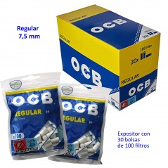 Filtros  OCB  Regular  7,5  mm  Expositor  con  30  bolsas  de  100  filtros