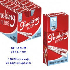 Expositor  con  20  cajitas  de  120  filtros  pre-cut  Smoking  Ultra  Slim  de...