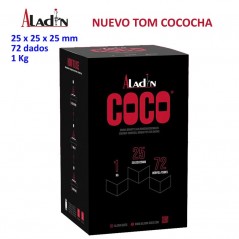 Caja de 1 Kg. Carbón vegetal «ALADIN COCO» con 72 dados de 25mm.