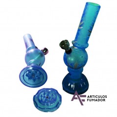 BONG AZUL ACRÍLICO CON GRINDER 15 cm